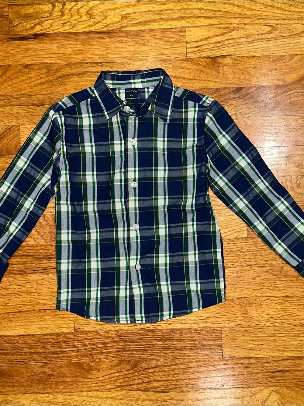 Nautica Boys Navy, Green & White Plaid Button-Down Shirt 4T
